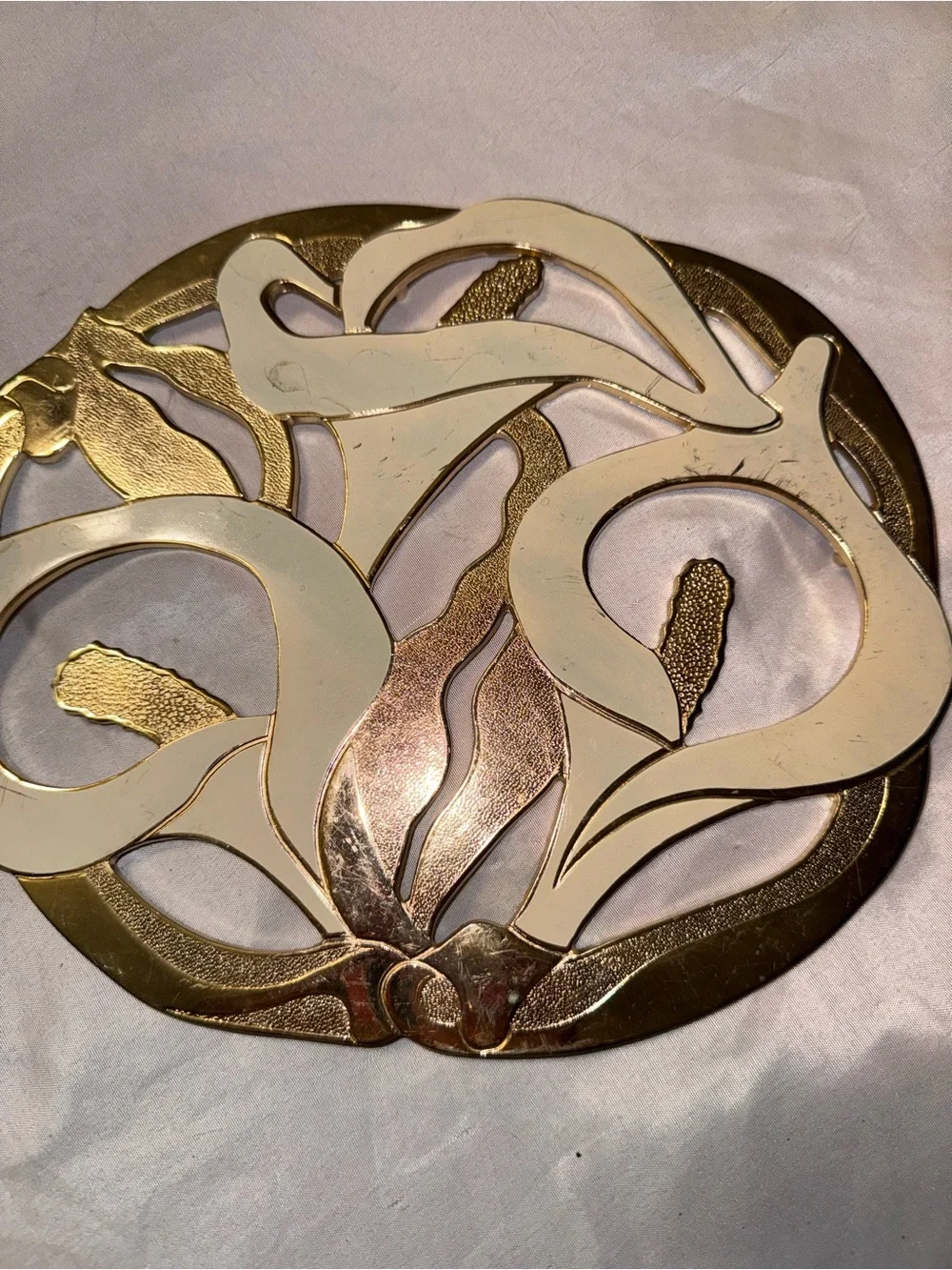 Gold and Cream Trivet- Floral Motif